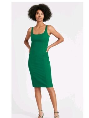 NWT Banana Republic Emerald Green Square-Neck Midi Dress